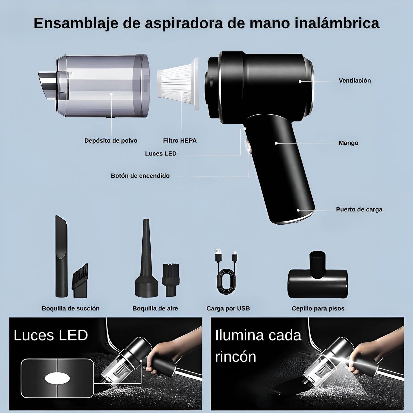 Mini Aspiradora Portátil con Boquillas Multifuncionales