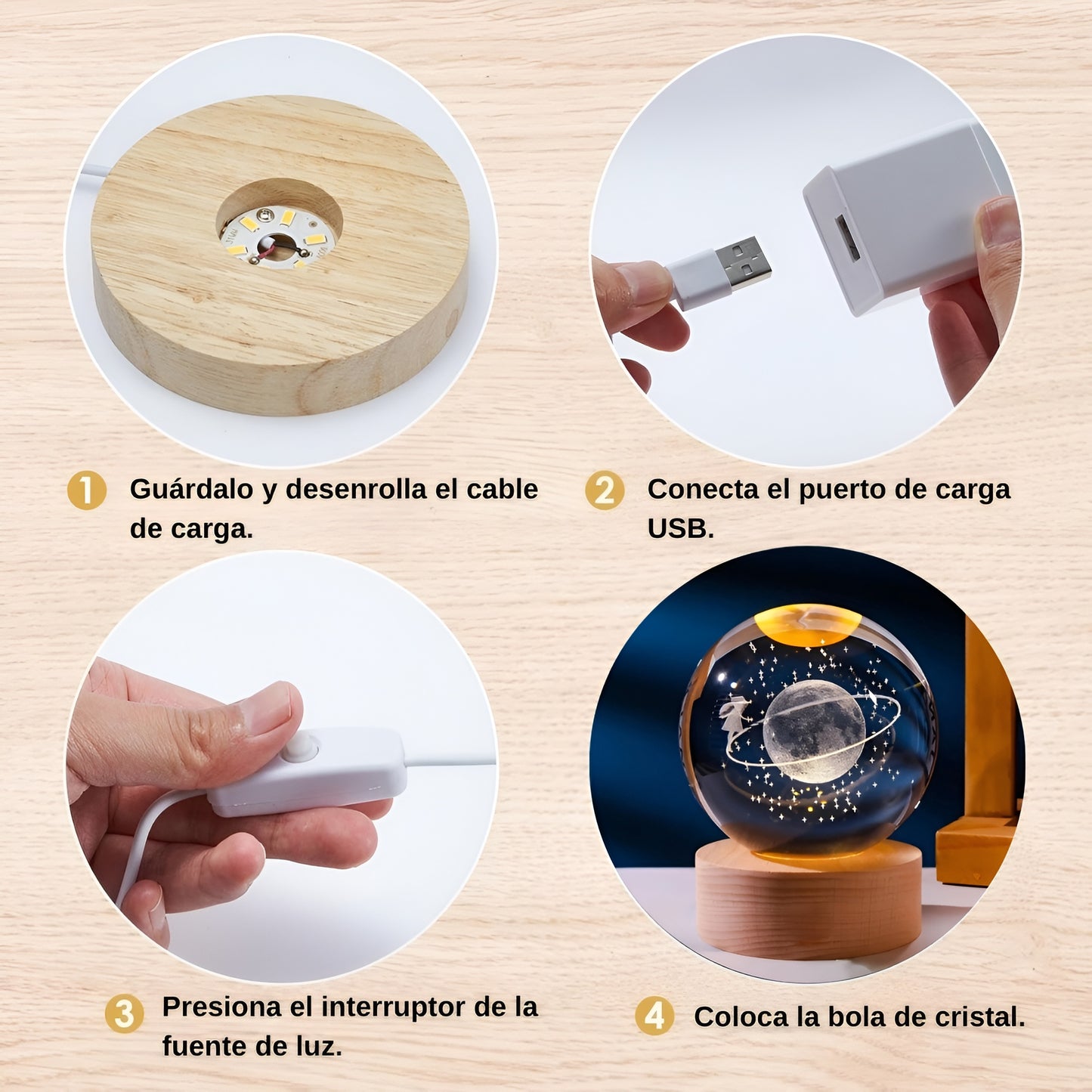 Lámpara Luna 3D en Cristal