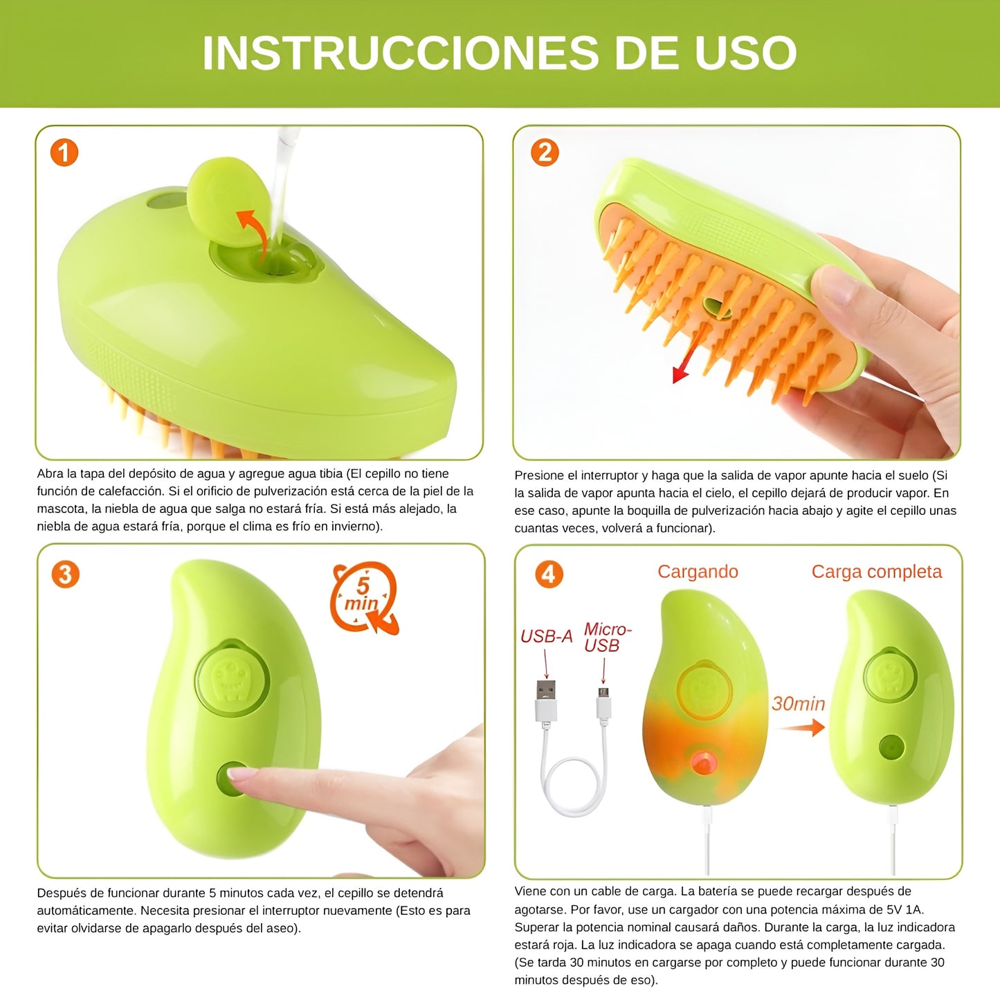 Cepillo a Vapor 3 en 1 para Mascotas