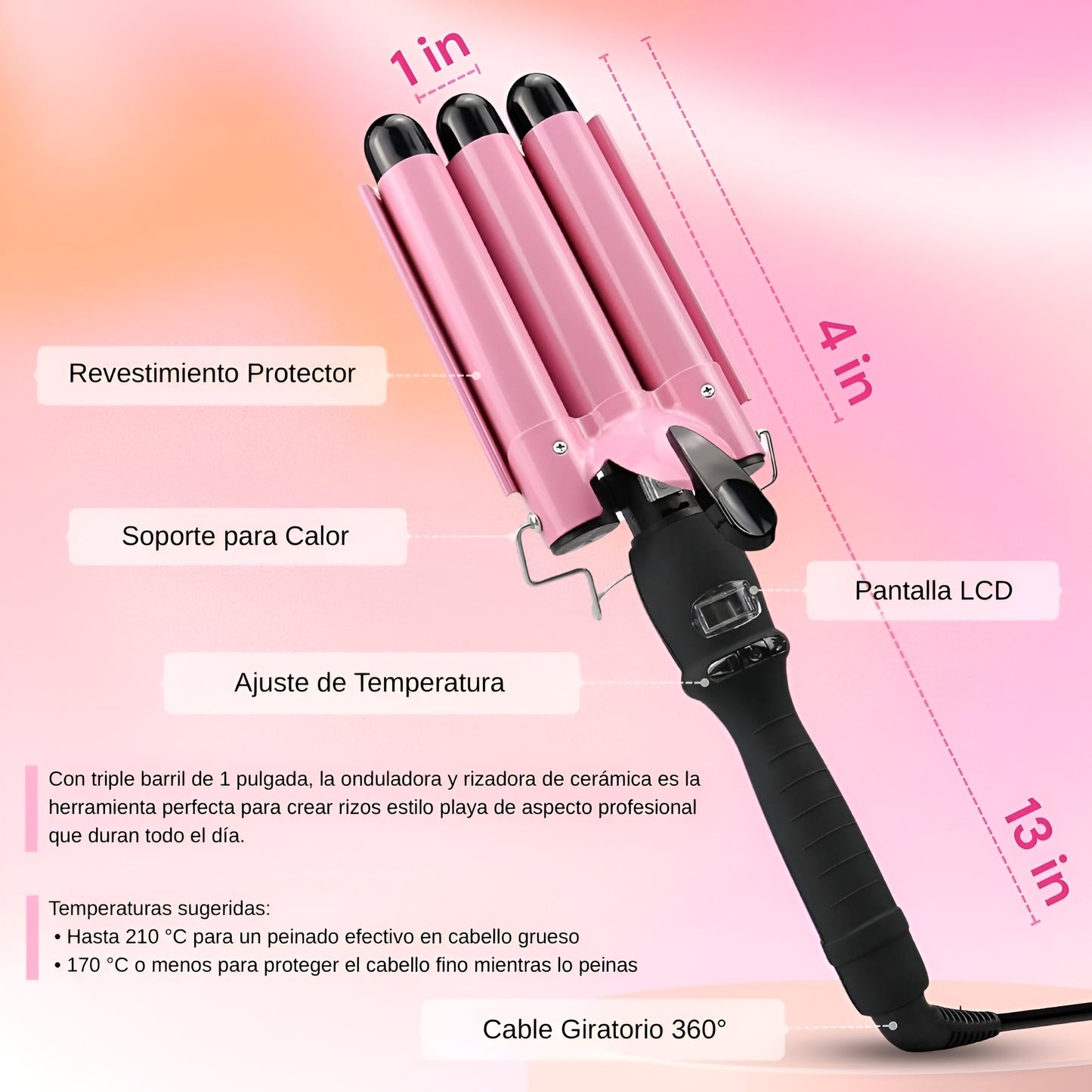 Rizador Triple Barril Profesional con Pantalla LCD