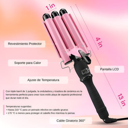 Rizador Triple Barril Profesional con Pantalla LCD