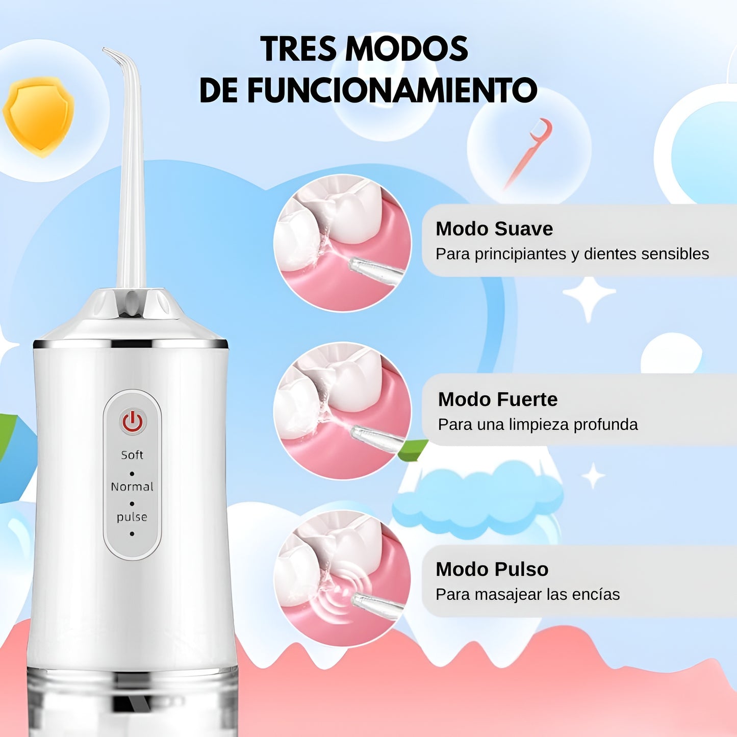 Irrigador Dental Eléctrico Inalámbrico 3 Modos